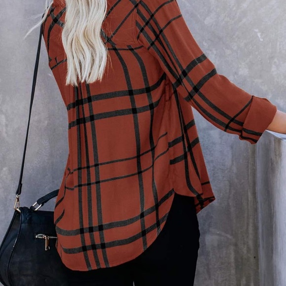 Women's Long Sleeve V-Neck Stripes Casual Blouses Pocket Button Down Shirt - Picture 4 of 5